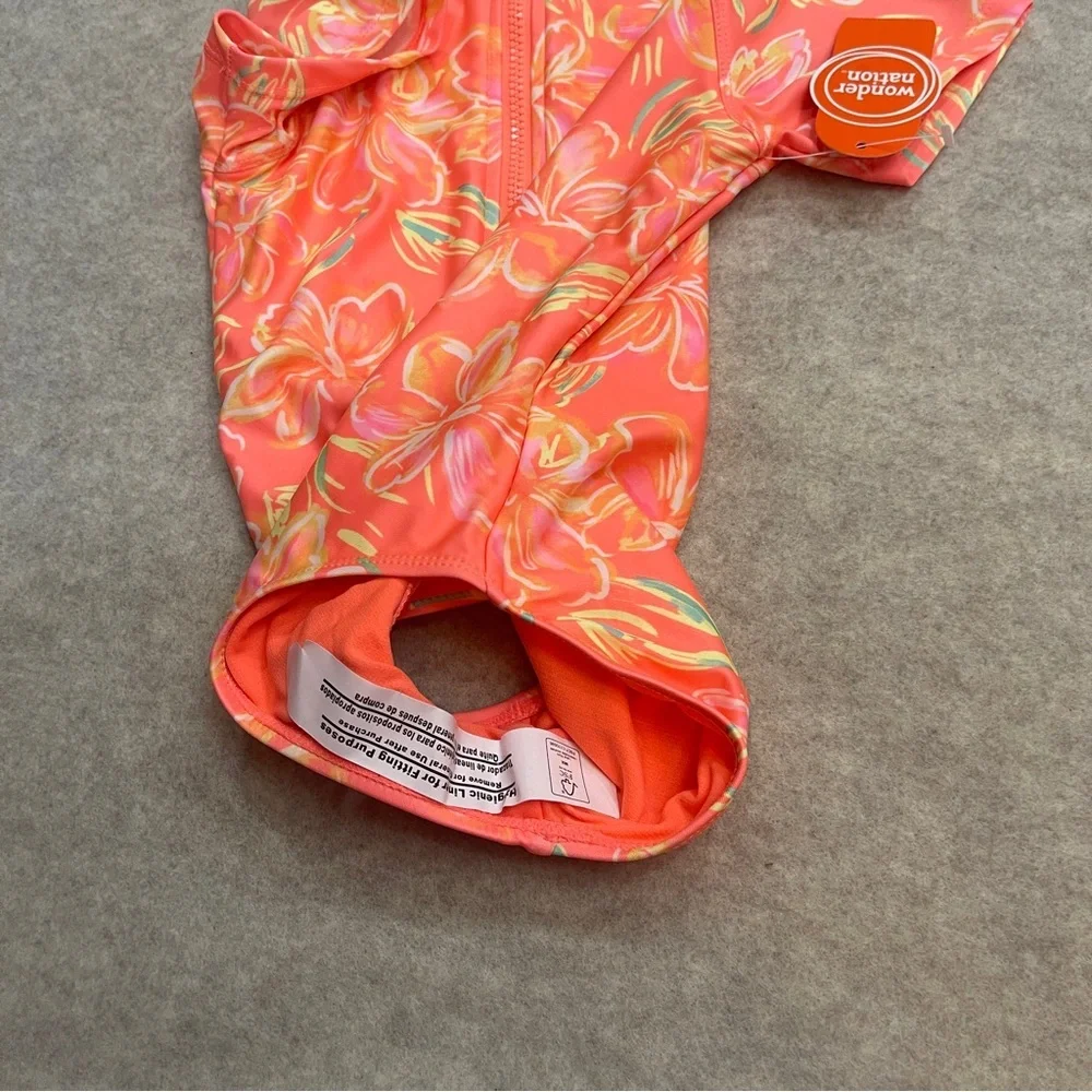Wonder Nation Rashgaurd Orange Floral 1 Piece Swimsuit Girls size S(6-6X) New